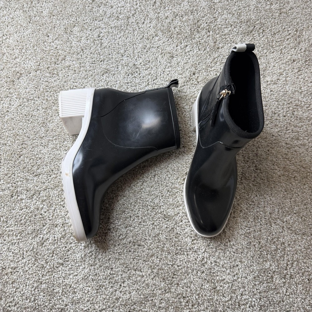 Kate Spade New York Boots Womens Size 9 Black Rubber Ankle Rain Zip Waterproof